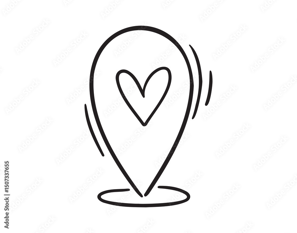 Geoposition or location pin heart. place on the map love icon doodle hand drawn. Outline line drawing clipart symbol Geoposition or location pin heart. place on the map love icon doodle hand drawn. Outline line drawing clipart symbol