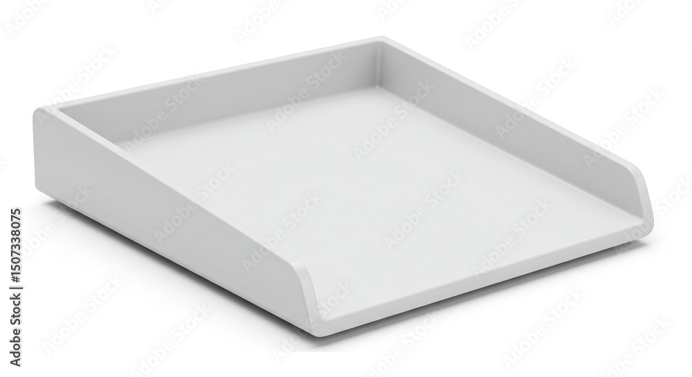 Light gray, square, shallow tray, angled sides Light gray, square, shallow tray, angled sides