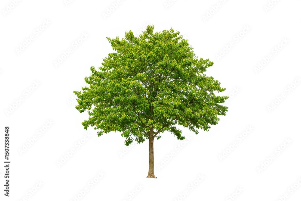 Fototapeta premium Isolated Green Tree with Lush Foliage on a Clean White Background for Easy Compositing and Design Projects