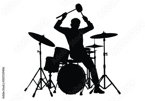 rock drummer in action silhouette