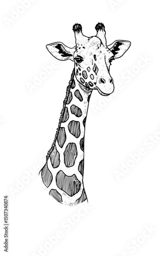 giraffe intricate engraving vintage vector illustration, isolated on transparent background