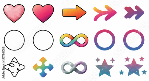 Colorful vector set of zodiac love symbols and star icons