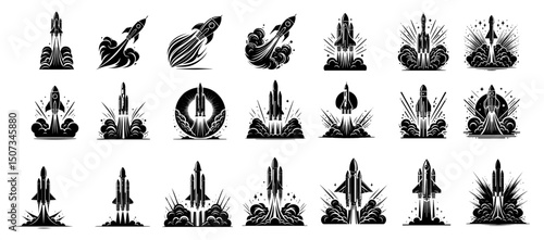 set of rocket launch , spaceship vector, space exploration and futuristic technology
