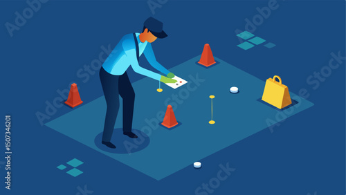 Evidence Marker Placement A team member digitally placing evidence markers on a 3D rendering of the scene with tools visible around them.