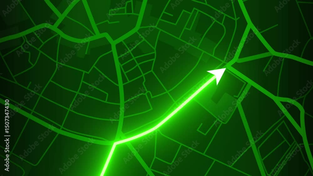 Green 4K Aventure GPS map animation with glow route line Green 4K Aventure GPS map animation with glow route line
