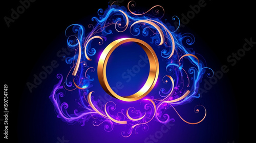 Golden ring in blue background 