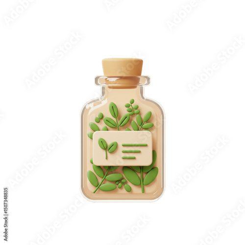 Glass bottle with herbal extract.