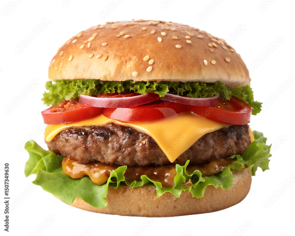 Delicious hamburger with fresh ingredients isolated on transparent background Delicious hamburger with fresh ingredients isolated on transparent background