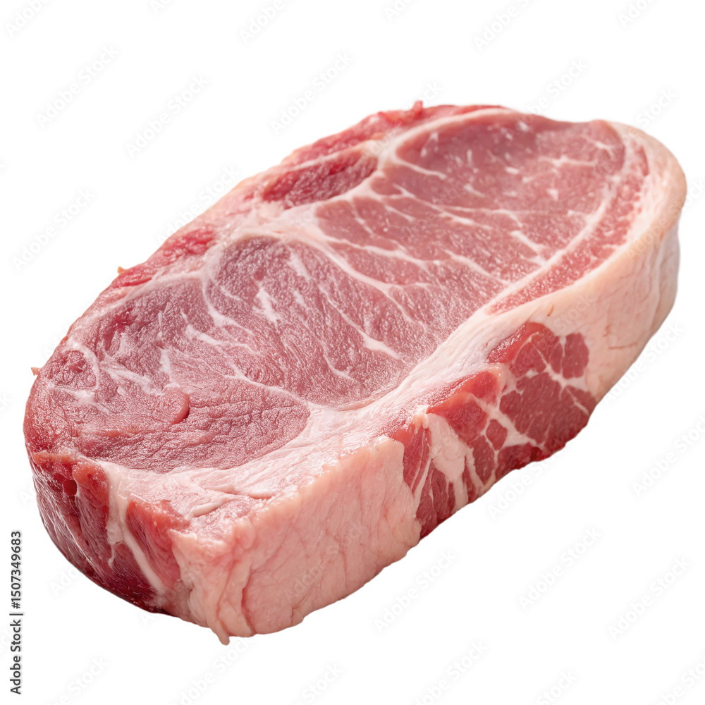 Fresh Raw Pork Chop with Marbling on Isolated White Background Fresh Raw Pork Chop with Marbling on Isolated White Background