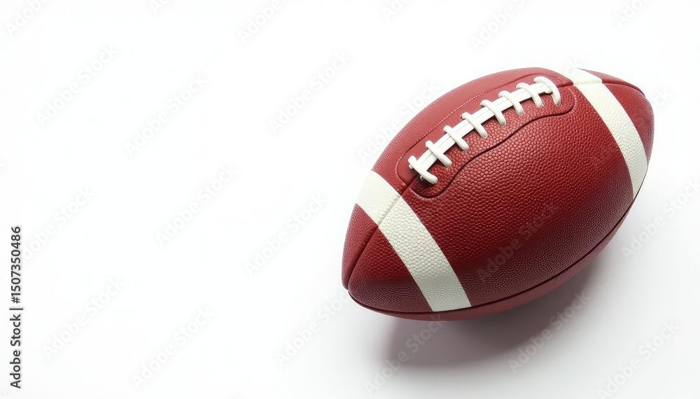 Overhead view of an american football on pure white background, oval, pigskin, game Overhead view of an american football on pure white background, oval, pigskin, game