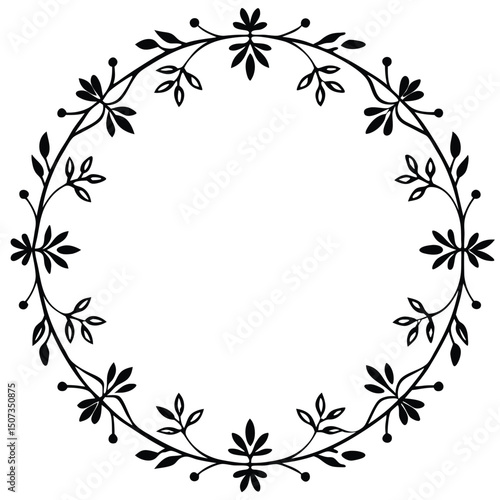 Floral Wreath Design Element Botanical Frame Decorative Leaves Vector Art