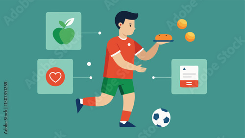 Nutrition Alignment A soccer player checking a nutrition app which aligns their food intake with biomarker data and workout intensity.