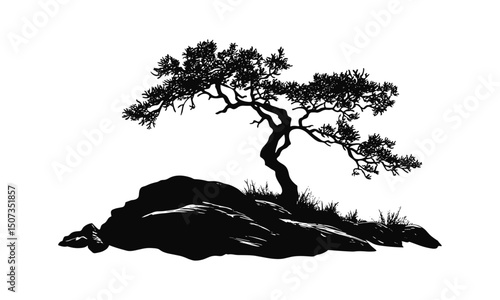 Wild Forest Tree Vector Illustration, juniper silhouette pack, desert hand-drawn trees, rustic woodland, wilderness nature clipart, pine design elements, cactus style, outdoor cutout.