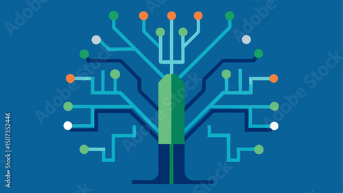 Nature and Technology Fusion A tree whose branches split into technological circuits representing the blend of natural biology and advanced tech in epigenetic reprogramming.