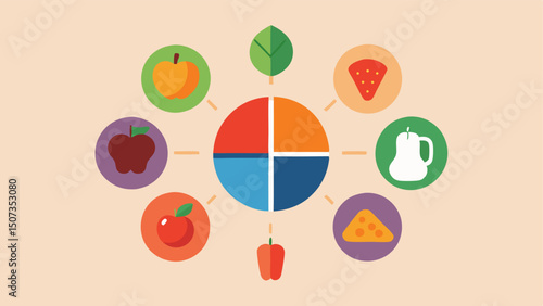 Nutritional Chart A visual chart showing the nutrients in various foods like vitamins fiber and protein with colorful icons representing fruits vegetables grains and legumes.