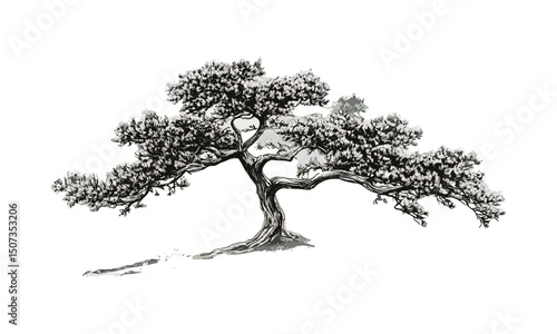 Dry Desert Theme Juniper Tree Minimal Art Pack, forest silhouette, tree clipart, engraving style, natural art, wild tree, vector illustration, woodland, silhouette tree, png.