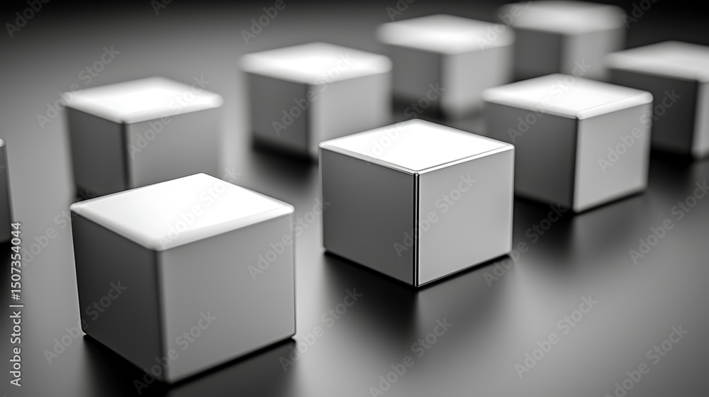 Obraz premium Isometric cubes in grayscale forming a continuous pattern, showcasing geometric precision and depth in a clean and modern way