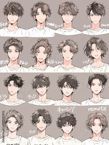 Men's Hairstyle Illustrations: Set of man with various hairstyle from straight and curly styles.