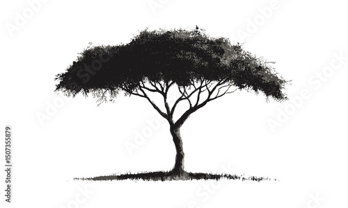 Savanna Tree Art Elements, acacia tree clipart, wild tree silhouette, forest black tree, hand-drawn vector illustration, nature landscape, exotic flora, African savanna vegetation.