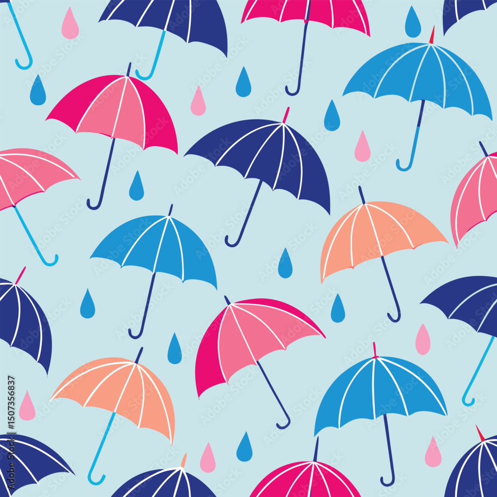 Seamless Pattern of Whimsical Pink and Blue Umbrellas Colorful Floating Umbrella Design Seamless Pattern of Whimsical Pink and Blue Umbrellas Colorful Floating Umbrella Design