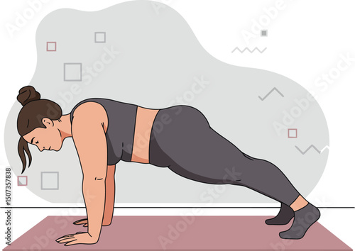 Woman doing plank exercise on yoga mat in fitness workout for healthy lifestyle and strength building 