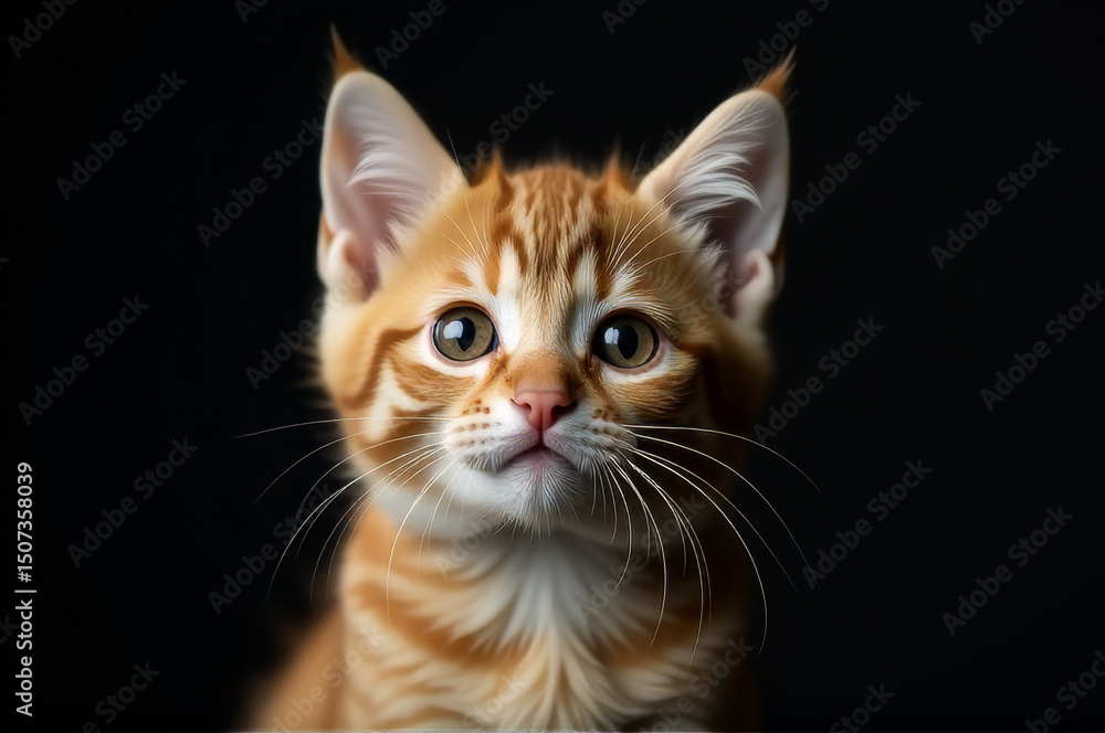 Fototapeta premium A small orange kitten perched on top of a table, looking curious