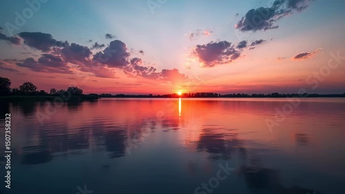 Sunset River Reflection Landscape.