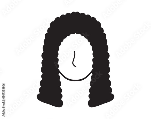 Medieval curly hair style doodle hand drawn icon set. Avatar for the lawyer or judge wig. 