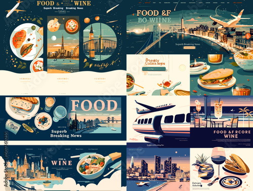 Gastronomic Adventures and Cityscapes: A visual feast blending culinary delights with iconic city landmarks, creating a compelling invitation to a world of food and travel.