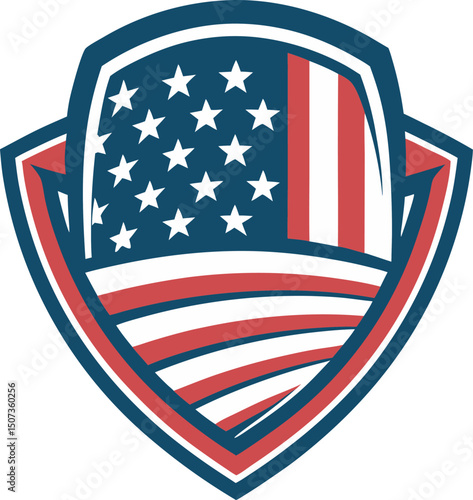 American Flag Inspired Shield Emblem Illustration Concept