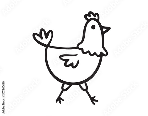 Chicken walk icon doodle hand drawn. Outline line chicken drawing clipart symbol