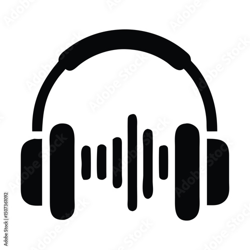 Minimalist Headphones Icon with Sound Wave – Audio and Music Vector Symbol