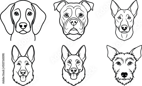 dog head line art,labrador retriever dog pet portrait drawing line stencil art vector illustration isolated on transparent background,
