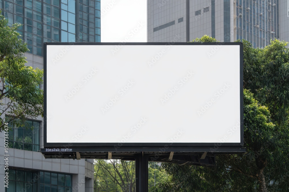 custom made wallpaper toronto digitalBlank Billboard in Urban Setting with Modern Buildings and Green Trees for Advertising or Promotional Content