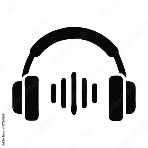 Minimalist Headphones Icon with Sound Wave – Audio and Music Vector Symbol