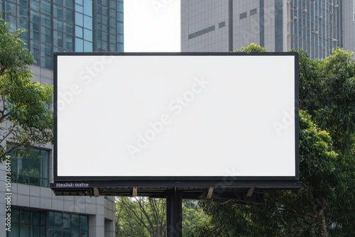 Wallpaper Mural Blank Billboard in Urban Setting with Modern Buildings and Green Trees for Advertising or Promotional Content Torontodigital.ca