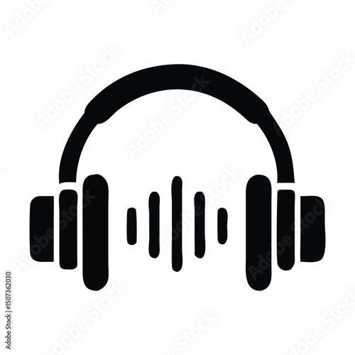 Minimalist Headphones Icon with Sound Wave – Audio and Music Vector Symbol