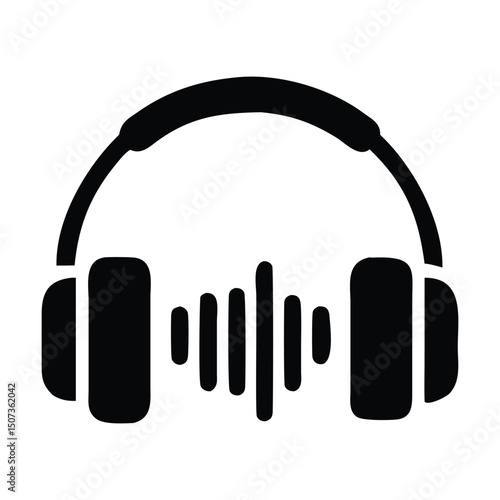Minimalist Headphones Icon with Sound Wave – Audio and Music Vector Symbol