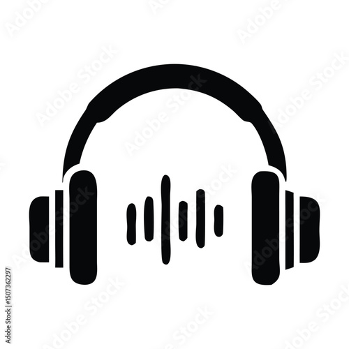 Minimalist Headphones Icon with Sound Wave – Audio and Music Vector Symbol