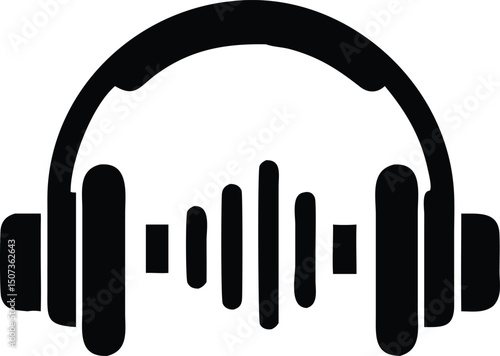 Minimalist Headphones Icon with Sound Wave – Audio and Music Vector Symbol