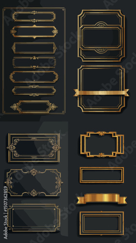 Vintage Gold Frames: Exquisite, ornate vintage frames exude timeless elegance. The designs, meticulously crafted in luxurious gold against a dark backdrop, bring sophistication.