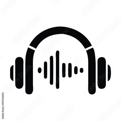 Minimalist Headphones Icon with Sound Wave – Audio and Music Vector Symbol