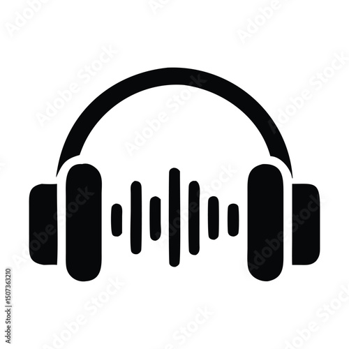 Minimalist Headphones Icon with Sound Wave – Audio and Music Vector Symbol