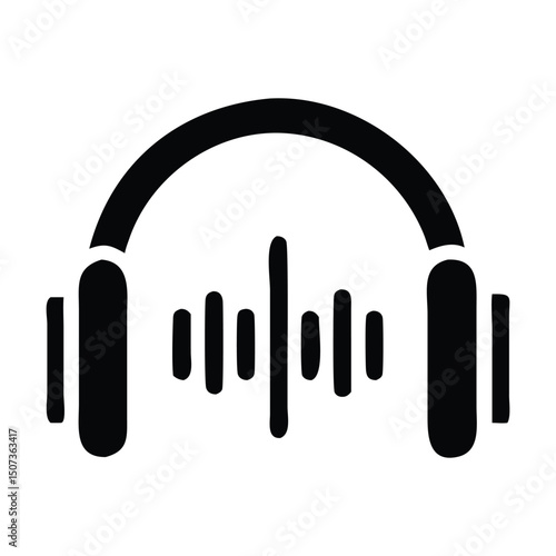 Minimalist Headphones Icon with Sound Wave – Audio and Music Vector Symbol