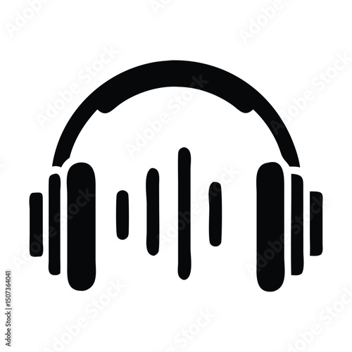 Minimalist Headphones Icon with Sound Wave – Audio and Music Vector Symbol