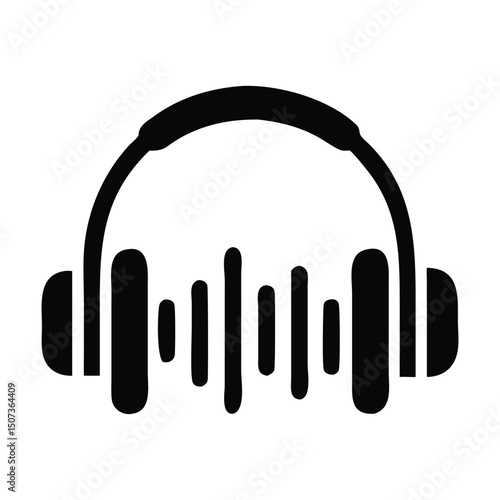 Minimalist Headphones Icon with Sound Wave – Audio and Music Vector Symbol