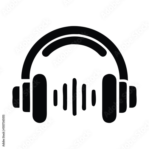 Minimalist Headphones Icon with Sound Wave – Audio and Music Vector Symbol