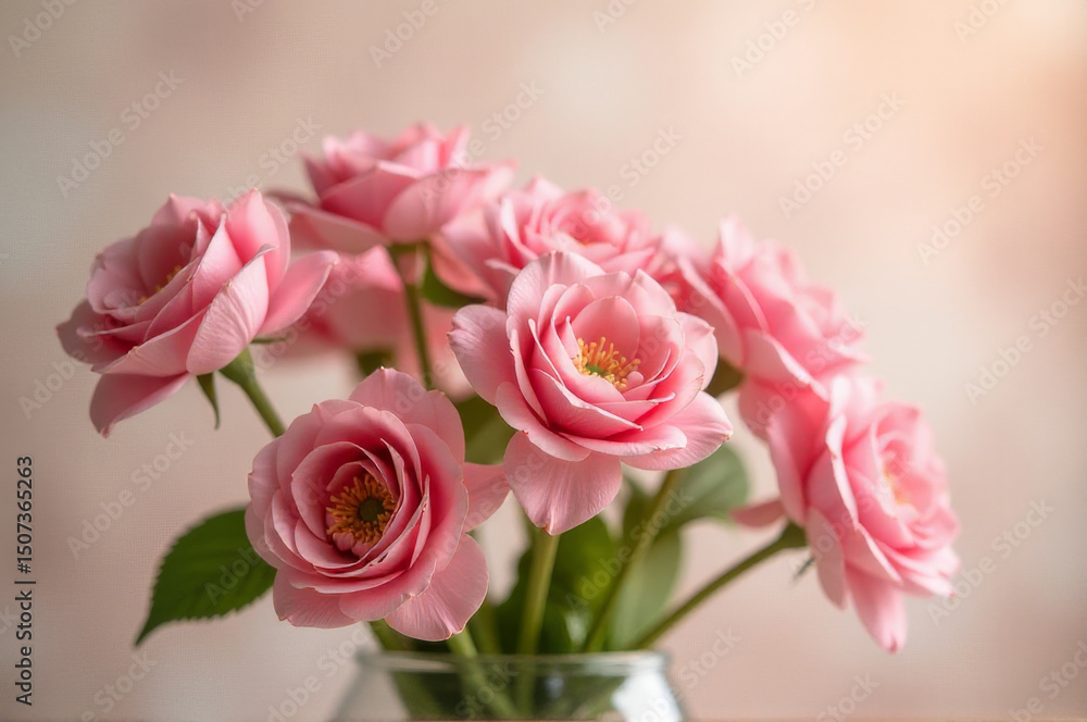 A decorative vase filled with pink flowers placed on a table, perfect for home decor or photography props A decorative vase filled with pink flowers placed on a table, perfect for home decor or photography props