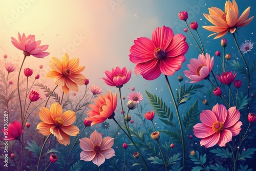 Delicate line art flowers forming squares, minimalist style , fabric, petal