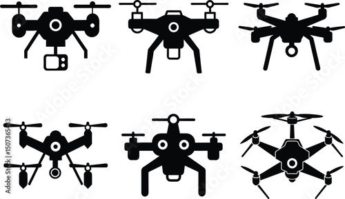 Modern Drone Silhouette Vector Set, Vector Silhouette Stylish 